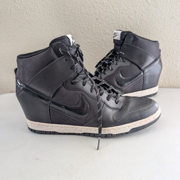 W Size 10 - Nike Dunk Sky Hi Essential Hidden Wedge Heel Sneakers Black Shoes - Picture 1 of 10